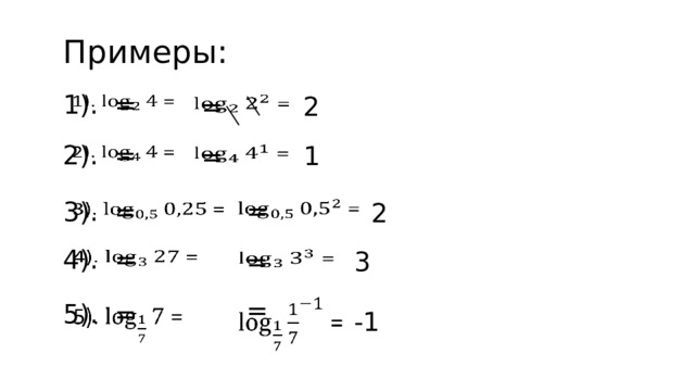 Примеры: 1). =    =   2 2). =   1  =    =     3). = 2 4). =   3  =    =   5). =   -1 