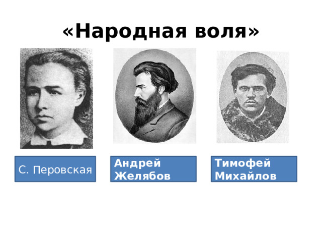 «Народная воля» С. Перовская Андрей Желябов Тимофей Михайлов 