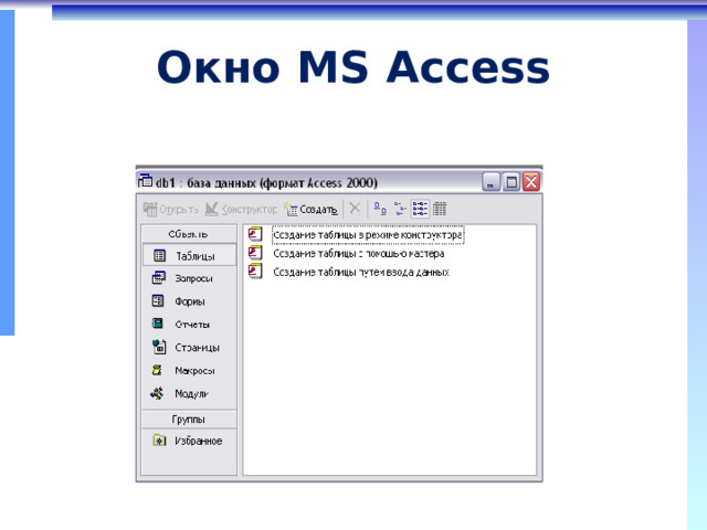 Окно MS Access 