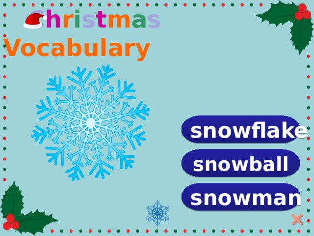  C h r i s t m a s Vocabulary snowflake snowball snowman  