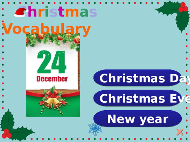  C h r i s t m a s Vocabulary Christmas Day Christmas Eve New year  