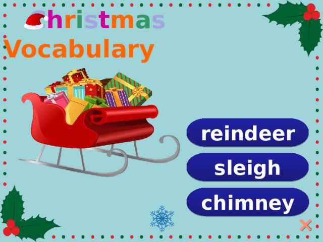  C h r i s t m a s Vocabulary reindeer sleigh chimney  