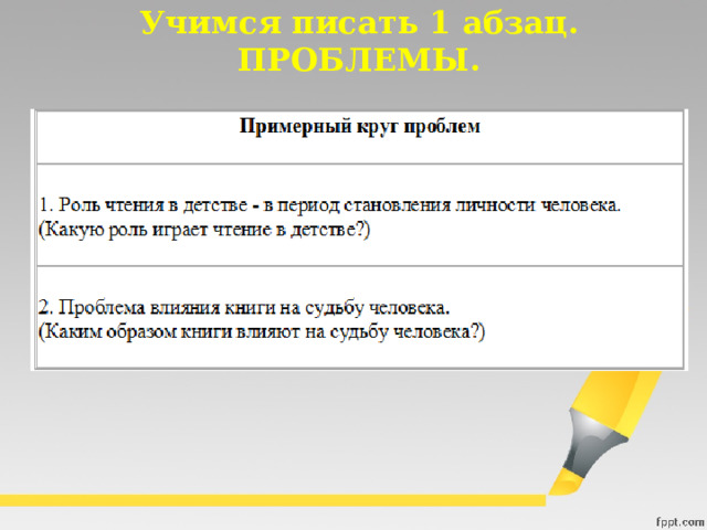 Учимся писать 1 абзац. ПРОБЛЕМЫ. 