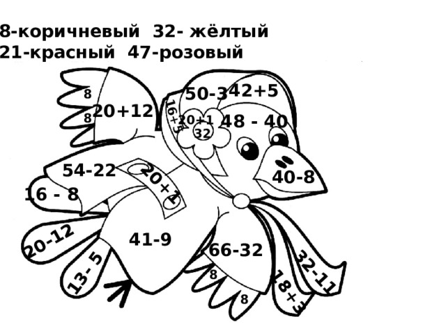 13- 5  20-12  32-11  18+3 20+1  16+5  8-коричневый 32- жёлтый 21-красный 47-розовый  42+5  50-3  8  20+12  20+1  48 - 40  8  32  54-22  40-8  16 - 8  41-9  66-32  8  8  
