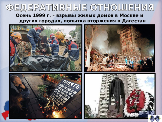 Осень 1999 г. – взрывы жилых домов в Москве и других городах, попытка вторжения в Дагестан 