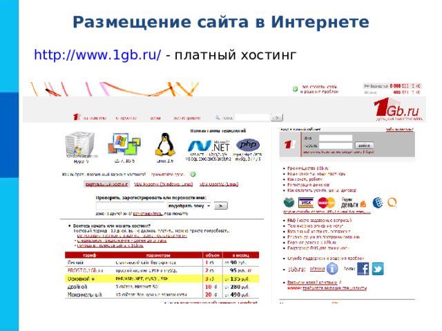 Размещение сайта в Интернете http://www.1gb.ru/ - платный хостинг 
