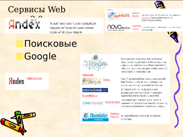 Сервисы Web 2.0 Поисковые Google 