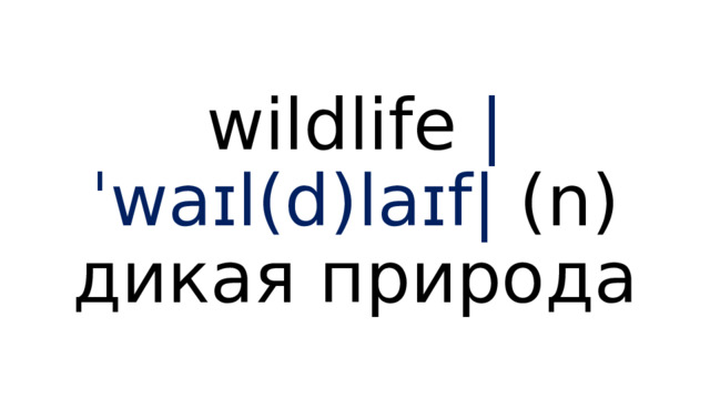 wildlife  |ˈwaɪl(d)laɪf|  (n) дикая природа 