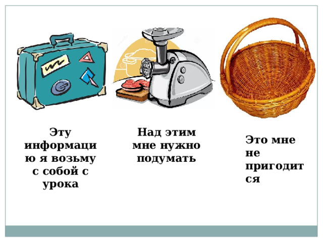 Эту информацию я возьму с собой с урока Над этим мне нужно подумать Это мне не пригодится 