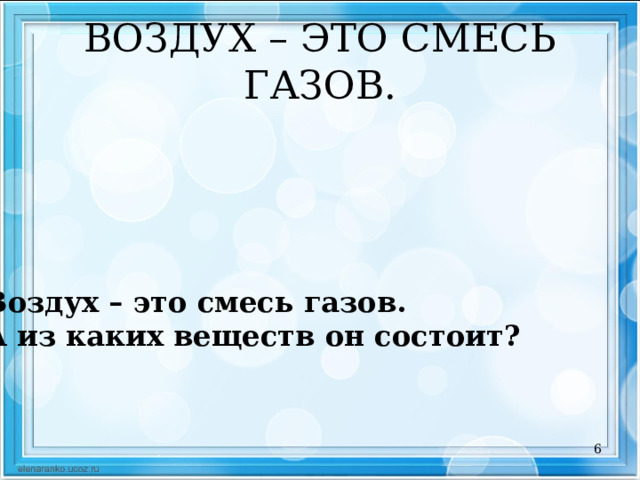 Воздух в комнате состоит из смеси газов