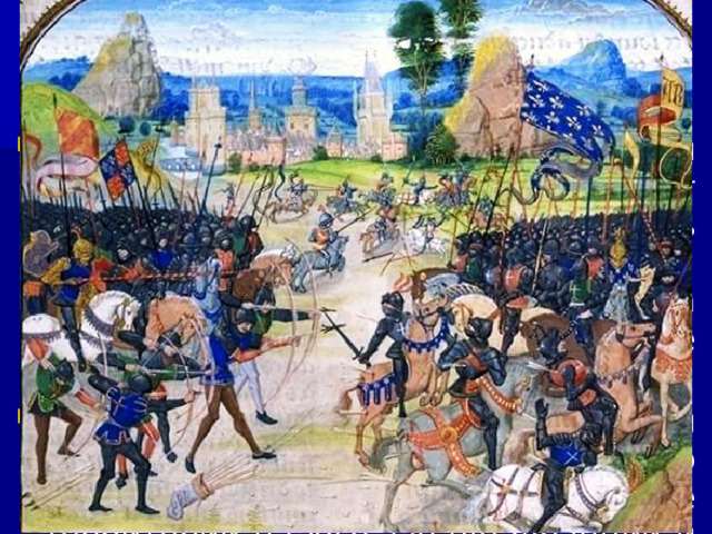 1/8/24 3. Поражение французских войск В 1340 г. в морском сражении при Слейсе у берегов Фландрии англичане разгромили французский флот. Через несколько лет англичане захватили Нормандию, двинулись к Фландрии и оттуда начали наступление на Париж. В 1346 г. в сражении у Креси французы были разгромлены. Награбленная добыча рекой потекла в Англию, поэтому войну одобряли разные слои населения.  