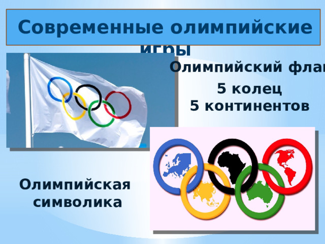 Современные олимпийские игры Олимпийский флаг  5 колец 5 континентов  Олимпийская символика  