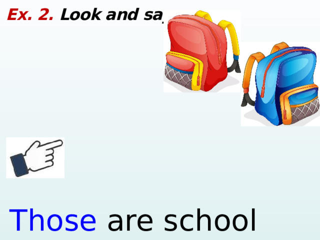 Ex. 2. Look and say: Those are school bag s .  