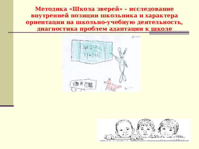  Методика «Школа зверей» – исследование внутренней позиции школьника и характера ориентации на школьно-учебную деятельность, диагностика проблем адаптации к школе   