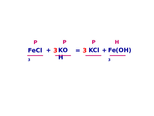 Р Н Р Р + KOH KCl Fe(OH) 3 + FeCl 3 3 = 3 
