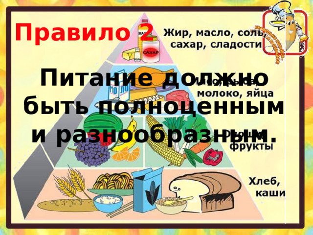 Правило 2 Питание должно быть полноценным и разнообразным. 