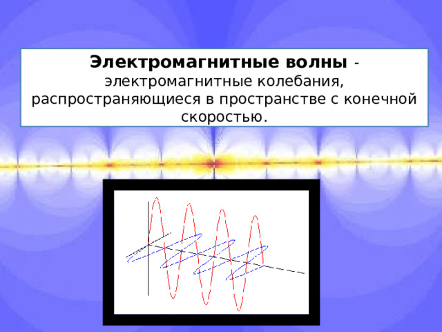Электромагнитные волны - электромагнитные колебания, распространяющиеся в пространстве с конечной скоростью. 