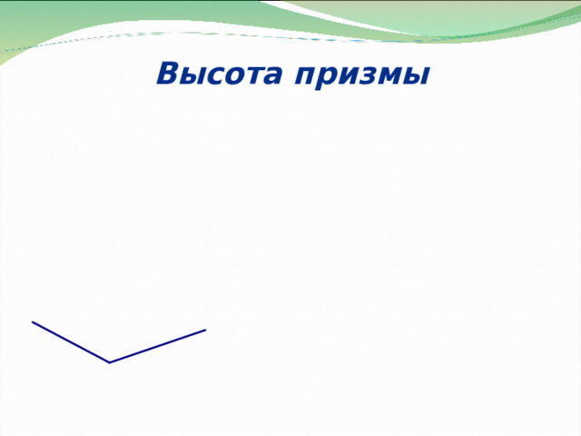 Высота призмы Перпендикуляр, проведенный из какой-либо точки одного основания к плоскости другого основания, называется высотой призмы  