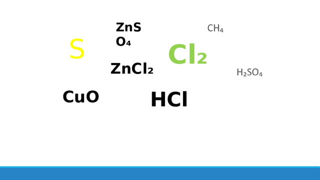 ZnSO₄  S  Cl₂ ZnCl₂ HCl  CuO 