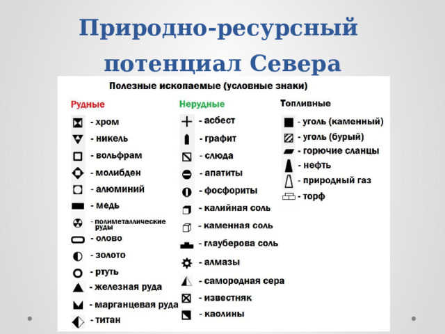 Природно-ресурсный  потенциал Севера 