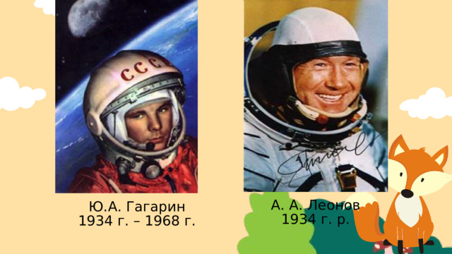 А. А. Леонов 1934 г. р. Ю.А. Гагарин 1934 г. – 1968 г. 