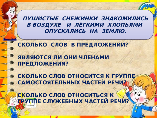 Урок русского языка "Как слова - части речи становятся членами ...