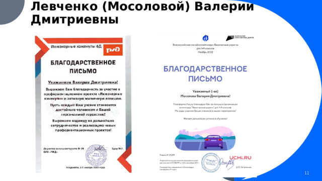 Успехи молодого специалиста  Левченко (Мосоловой) Валерии Дмитриевны   1 1 