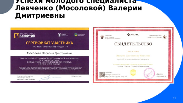 Успехи молодого специалиста  Левченко (Мосоловой) Валерии Дмитриевны 1 1 