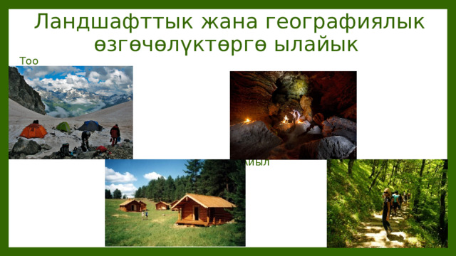 Ландшафттык жана географиялык өзгөчөлүктөргө ылайык Тоо Спелеотуризм  Айыл Токой 
