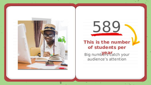 589 This is the number of students per year Big numbers catch your audience’s attention 