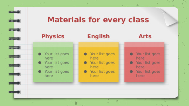 Materials for every class Physics English Arts Your list goes here Your list goes here Your list goes here Your list goes here Your list goes here Your list goes here Your list goes here Your list goes here Your list goes here 