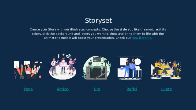 Storyset Create your Story with our illustrated concepts. Choose the style you like the most, edit its colors, pick the background and layers you want to show and bring them to life with the animator panel! It will boost your presentation. Check out  How it works. 