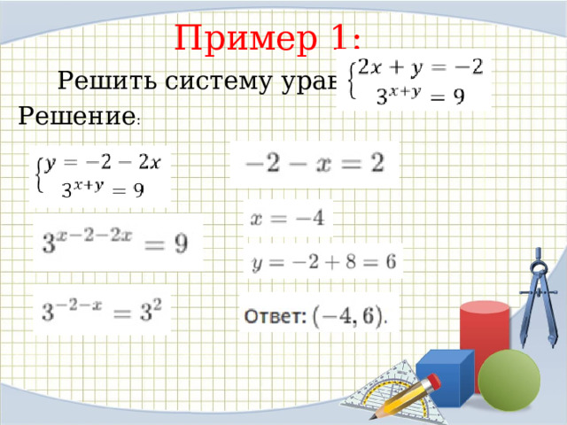 Пример 1: Решить систему уравнений: Решение 