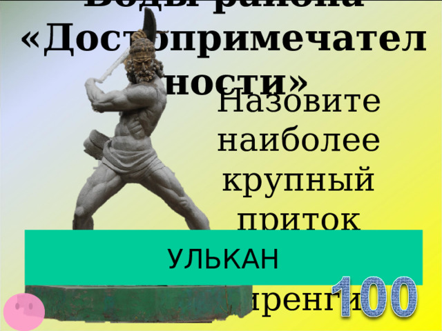 Воды района «Достопримечательности»   Назовите наиболее крупный приток  реки Киренги  УЛЬКАН  