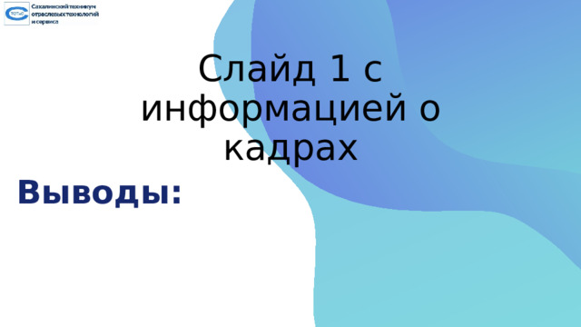 Слайд 1 с информацией о кадрах Выводы: 33 