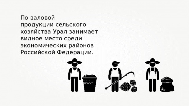 По валовой продукции сельского хозяйства Урал занимает видное место среди экономических районов Российской Федерации. 