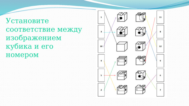Установите соответствие между изображением кубика и его номером 