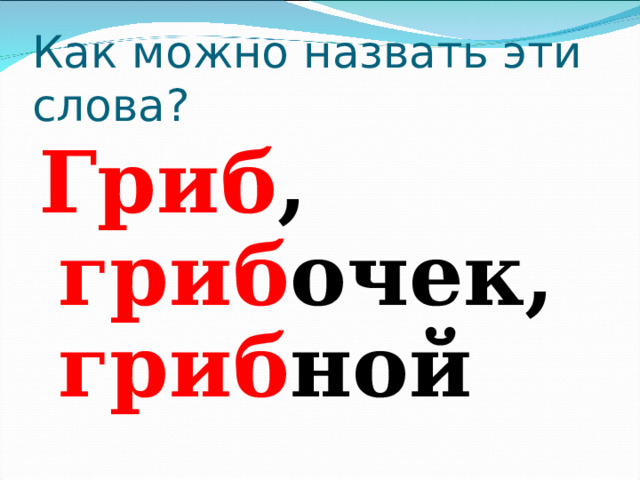 Как можно назвать эти слова? Гриб , гриб очек, гриб ной 