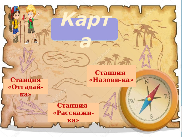 Карта Станция «Назови-ка» Станция «Отгадай-ка» Станция «Расскажи-ка» 