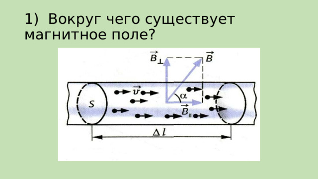 1)  Вокруг чего существует магнитное поле? 