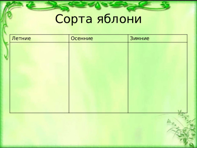 Сорта яблони Летние Осенние Зимние 