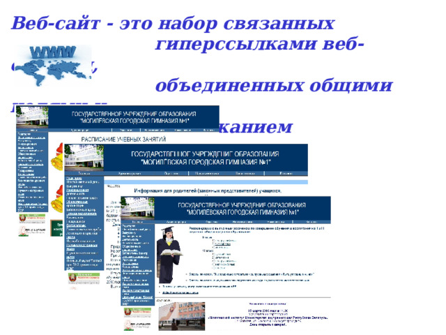 Веб-сайт - это набор связанных  гиперссылками веб-страниц,  объединенных общими целями и  содержанием 