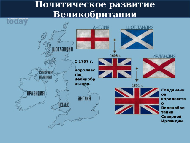 Политическое развитие Великобритани и С 1707 г. - Королевство Великобритания. Соединенное королевство Великобритании Северной Ирландии. 