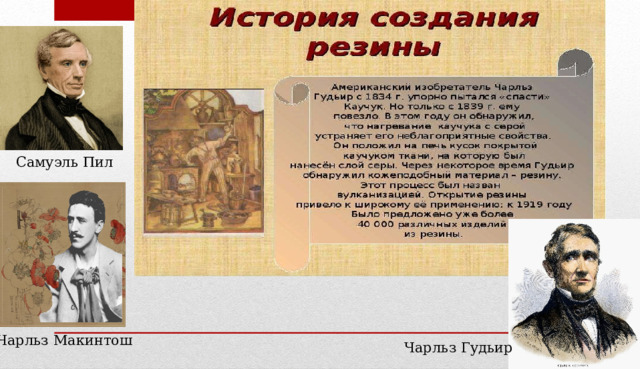 Самуэль Пил Чарльз Макинтош Чарльз Гудьир 