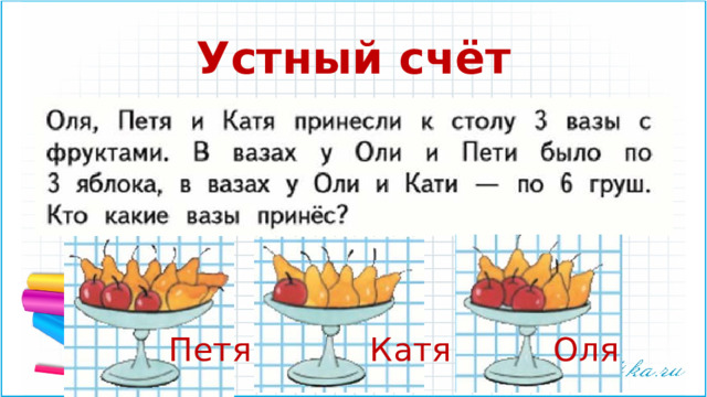 Устный счёт Оля Петя Катя 