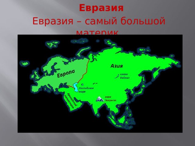 Евразия   Евразия – самый большой материк 