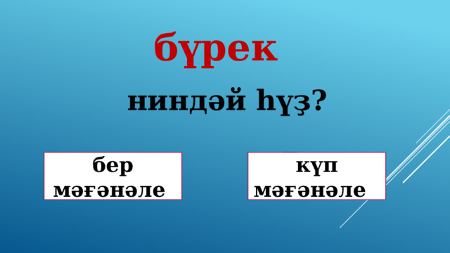 бүрек ниндәй һүҙ? Дөрөҫ! Дөрөҫ түгел ! бер мәғәнәле күп мәғәнәле 