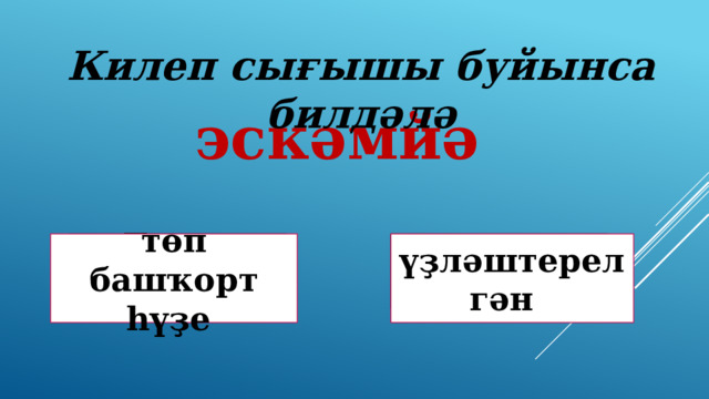Килеп сығышы буйынса билдәлә эскәмйә Дөрөҫ! Дөрөҫ түгел ! төп башҡорт һүҙе үҙләштерелгән 