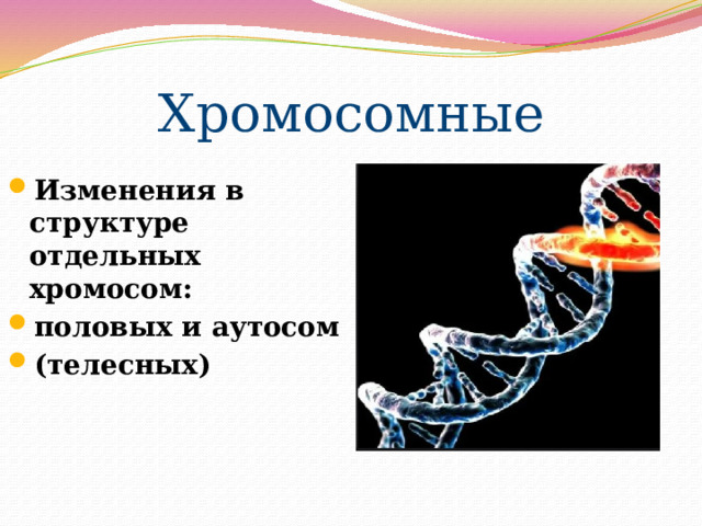 Хромосомные Изменения в структуре отдельных хромосом: половых и аутосом (телесных) 