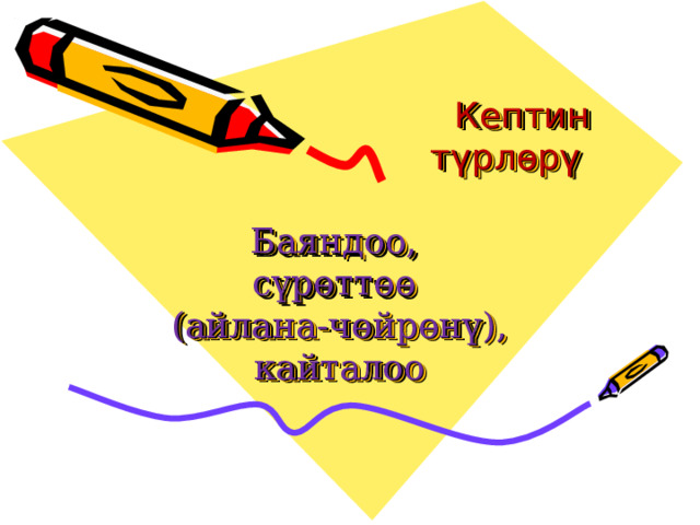  Кептин  түрлөрү    Баяндоо,  сүрөттөө  (айлана-чөйрөнү),  кайталоо 